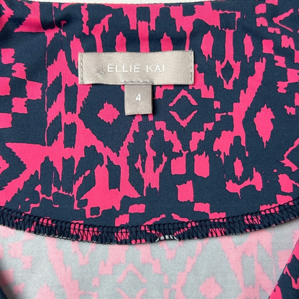 Ellie Kai Pink Navy Geometric Ikat Print VNeck Sleeveless Tie Waist Dress Size 4 - Picture 3 of 11